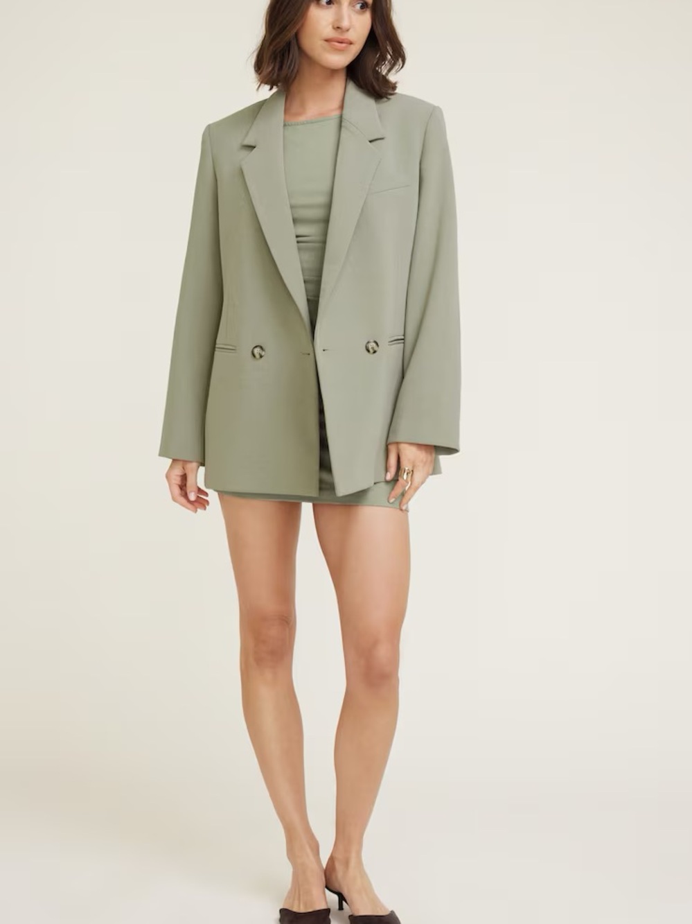 Linen Look Sage Green Blazer - Women